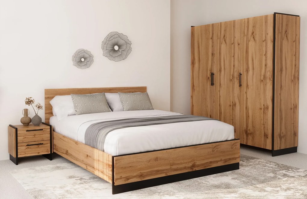 Zestaw 2 szafek nocnych z szufladami dąb wotan + czarny B7-B33