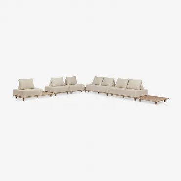 Zestaw Ogrodowy Z 5-częściową Modułową Sofą Narożną Ze Stolikiem Bocznym I Stolikiem Końcowym 95x95 Cm W Kolorze Portet Acacia Gardenia Biel - Sklum