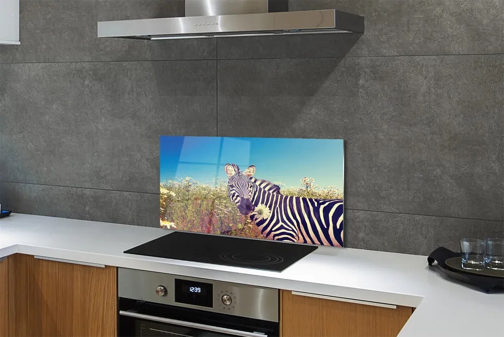 Panel szklany do Kuchni Zebra wśród Polnych Kwiatów