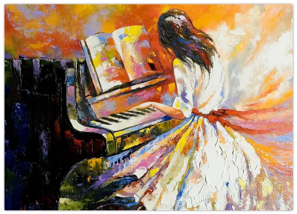 Obraz na szkle - Kobieta grająca na pianinie (70x50 cm)