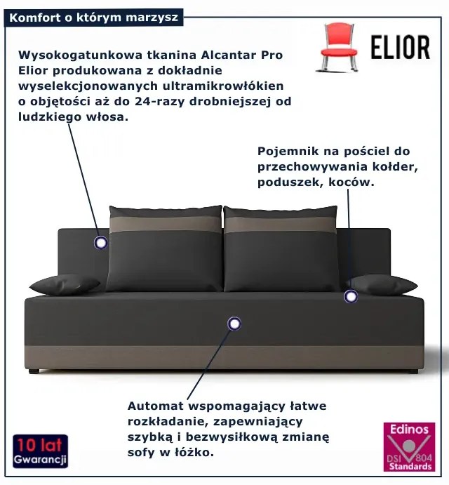Szaro-brązowa sofa rozkładana z funkcją spania G2-N26