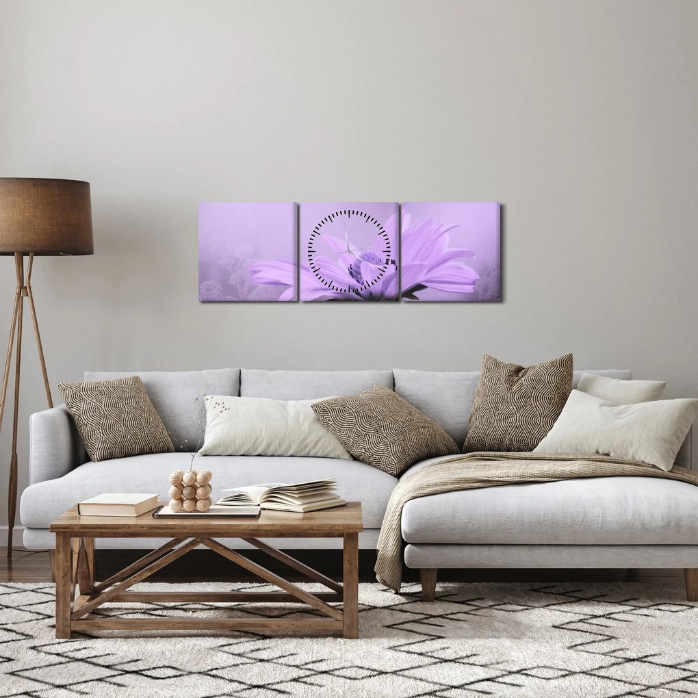 Obraz - Fioletowy kwiat (z zegarem) (90x30 cm)