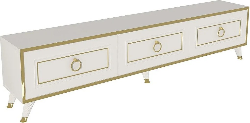 Stojak pod telewizor – 180 x 29,5 x 45 cm – Biały i złoty – Płyta wiórowa pokryta melaminą
