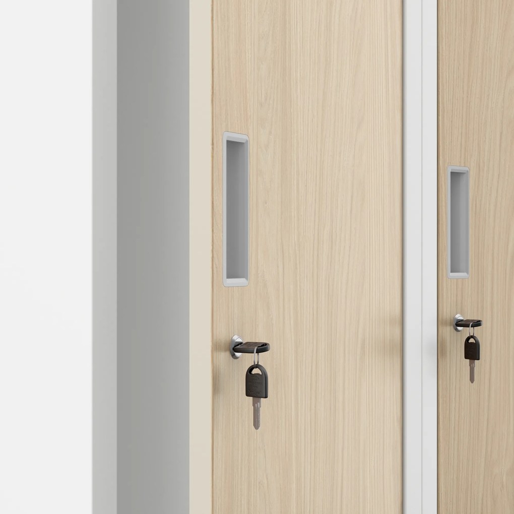 Szafka ubraniowa pracownicza czterokomorowa biała/dąb sonoma, 800x1800x500 mm: KACPER Eco Design