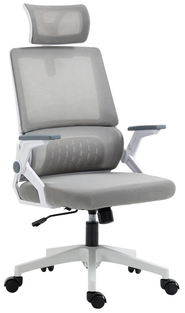 Vinsetto Ergonomiczne Krzesło Biurowe Regulowana Podgłówka 58x61x119cm Szary | Aosom PL