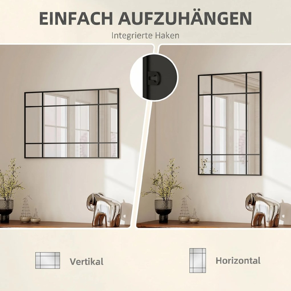 HOMCOM Lustro ścienne, dekoracyjne lustro z metalową ramą, czarne paski, szkło wielowarstwowe, 90B x 2T x 60H cm | Aosom PL