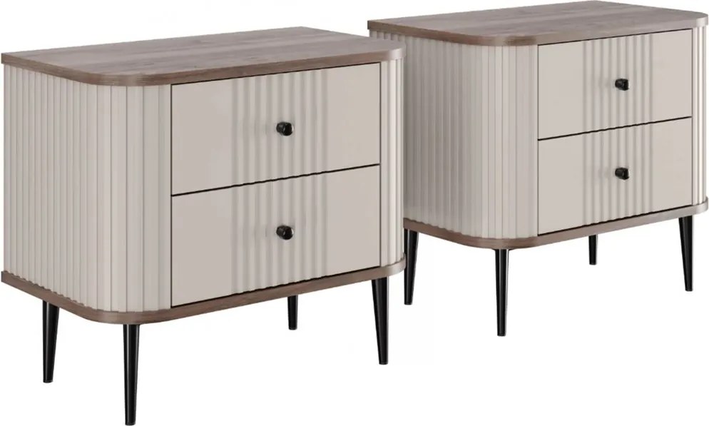 Zestaw szafek nocnych Vesper 56 cm - kaszmir / orzech / czarne nogi