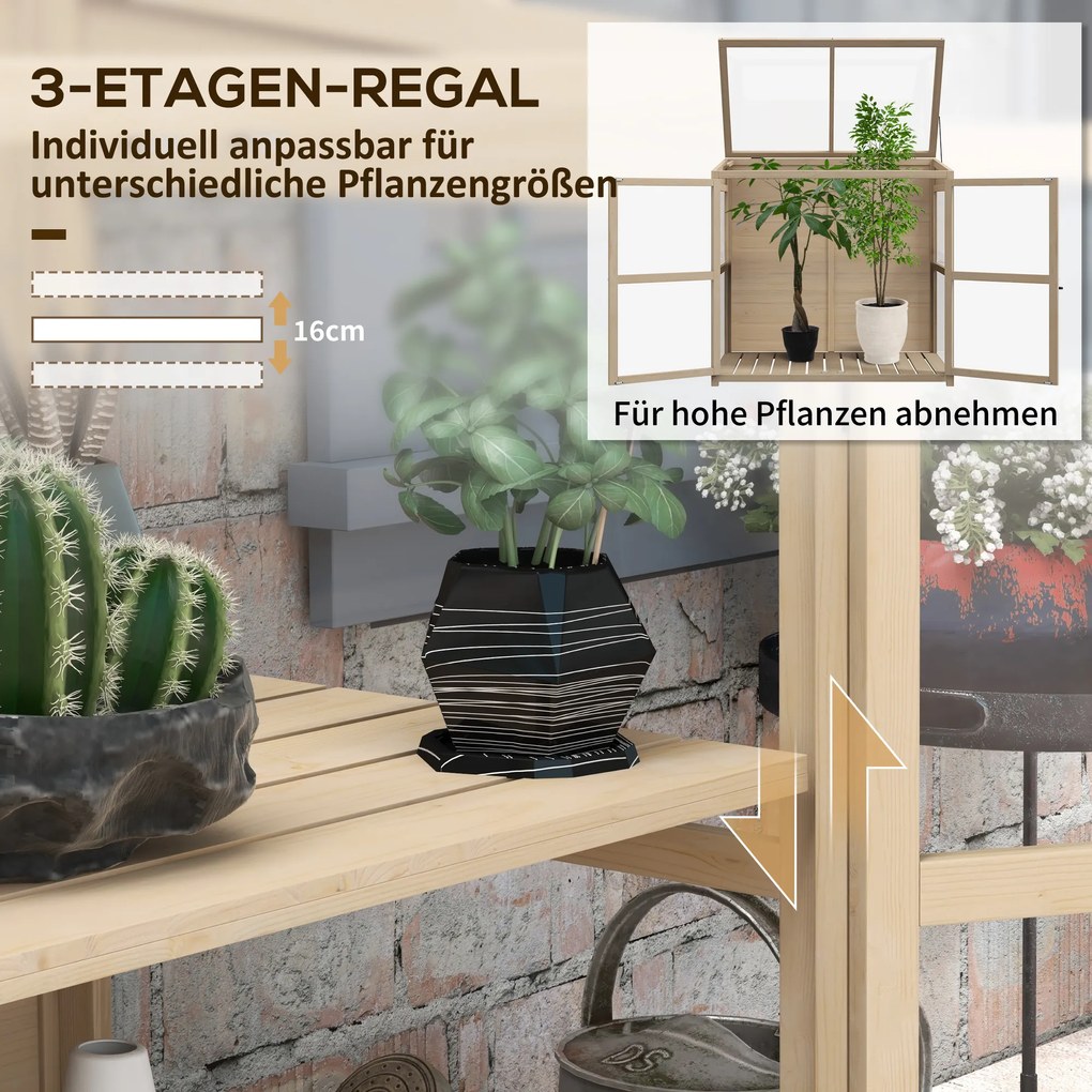 Outsunny Doniczka do szklarni Doniczka na rośliny, odporna na warunki atmosferyczne, 2 poziomy, drewno świerkowe, 103 x 61 x 103 cm, Naturalne