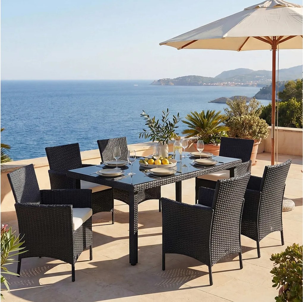 Zestaw z polirattanowym wykończeniem  Hamar (7 elementów),  antracytowy, poduszki kremowe