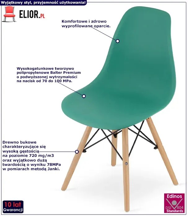Komplet 4 zielonych skandynawskich krzeseł H3-M52