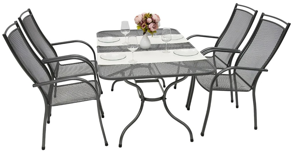 Metalowy zestaw ogrodowy PALMA I. 1 + 4 Stół prostokątny 145x90 cm (CT0309)