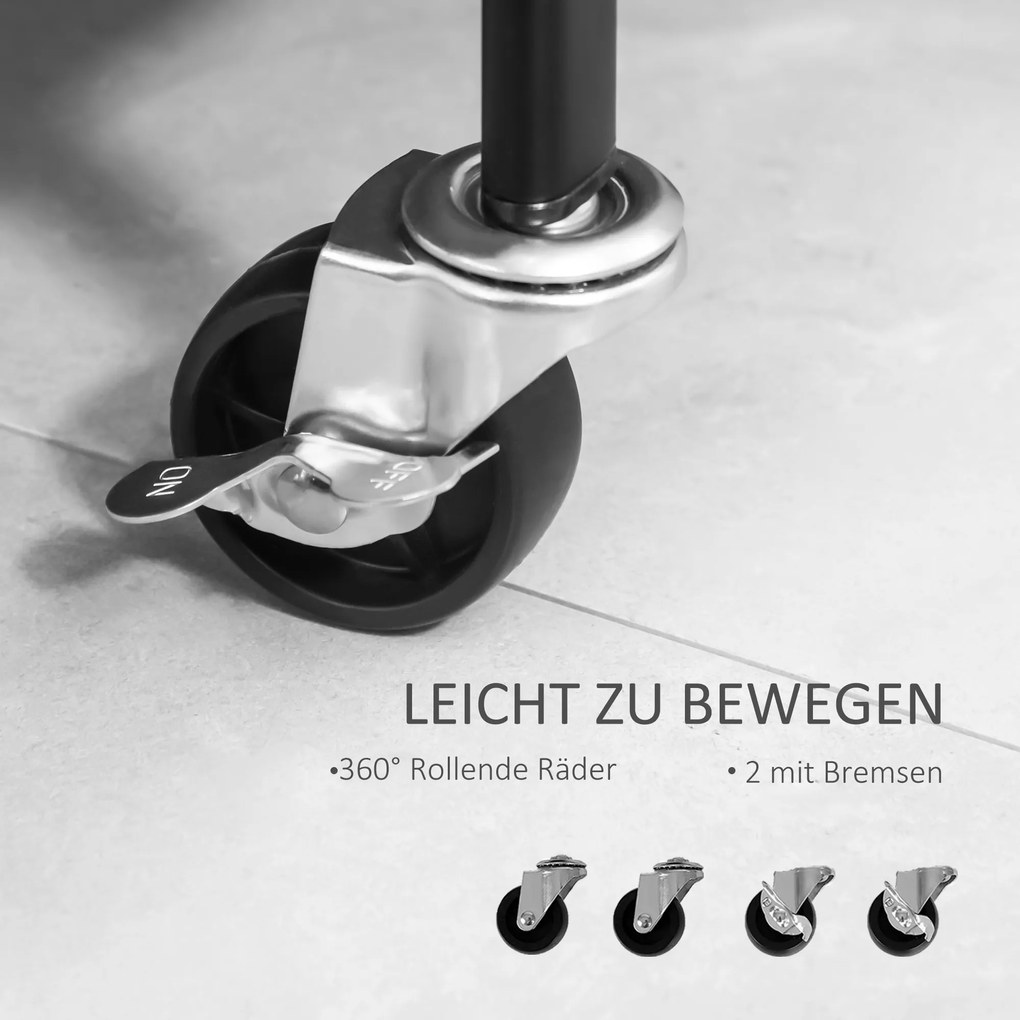 HOMCOM Metalowy wieszak na ubrania z półką na buty, na kółkach, wolnostojący, Czarny