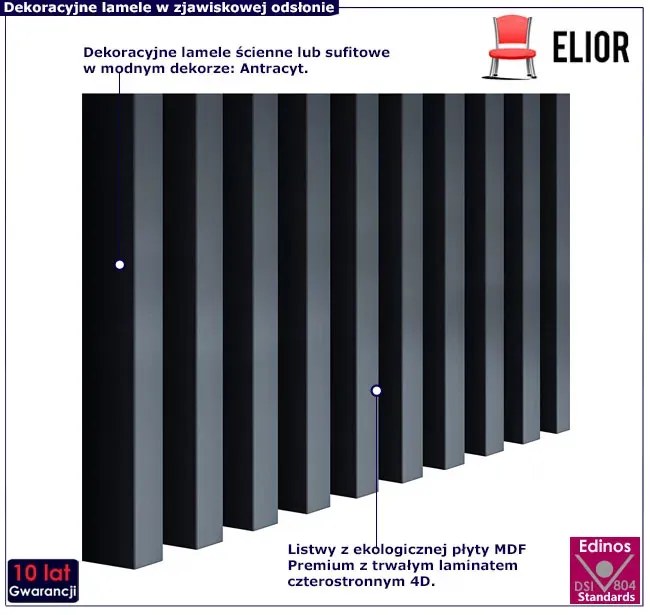 Antracytowe lamele ścienne 15 szt. Z1-K27