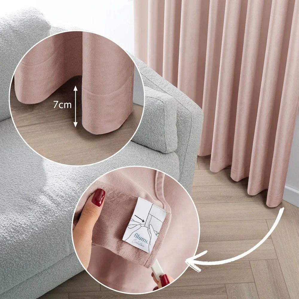 Jasnoróżowa aksamitna zasłona częściowo zaciemniająca (dimout) 530x225 cm Velto – Filumi