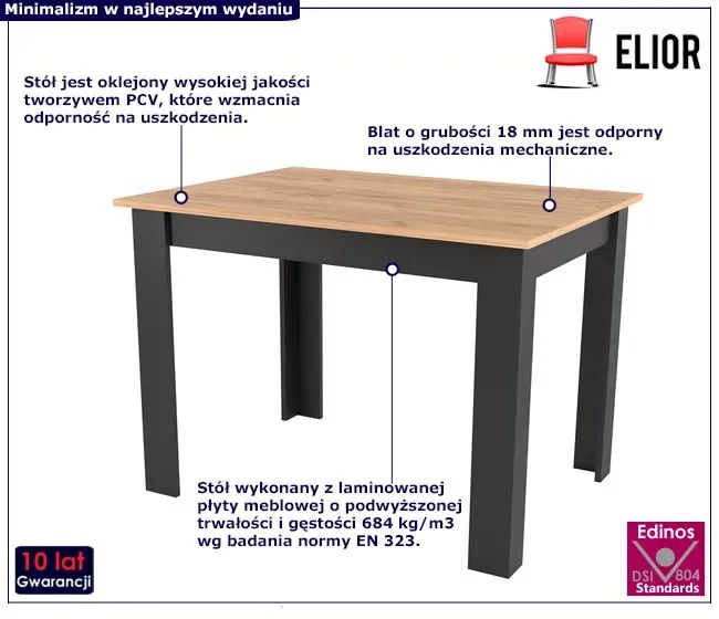 Nowoczesny prostokątny stół dąb craft + czarny - Nadeva 4X