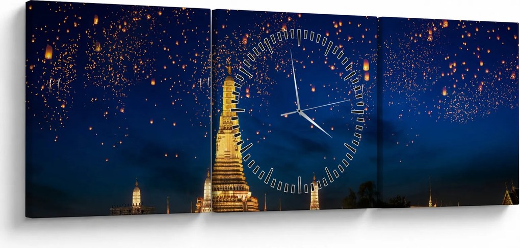 Obraz - Lampiony szczęścia, Bangkok (z zegarem) (90x30 cm)