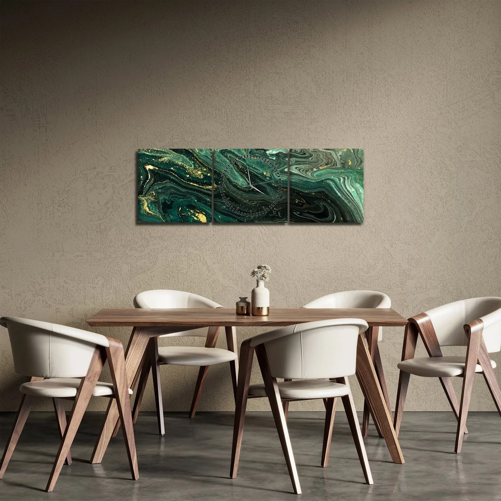 Obraz - Zielony marmur (z zegarem) (90x30 cm)