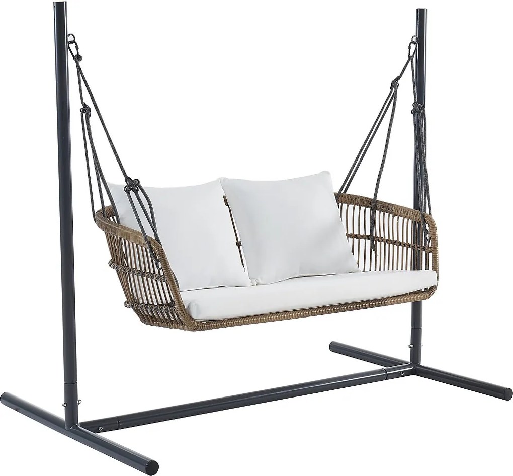 Huśtawka ogrodowa dwuosobowa z technorattanu w kolorze naturalnego jasnego drewna - NUVEA