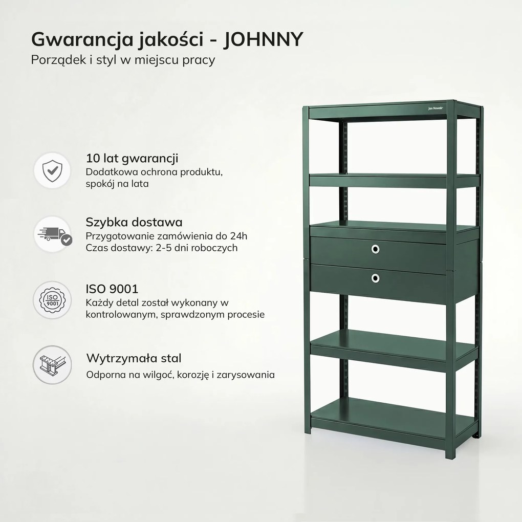 Regał metalowy z szufladami zielony, 1800x800x420 mm: JOHNNY