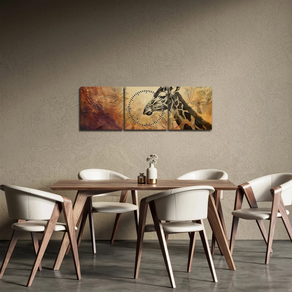 Obraz - Żyrafa, malarstwo (z zegarem) (90x30 cm)
