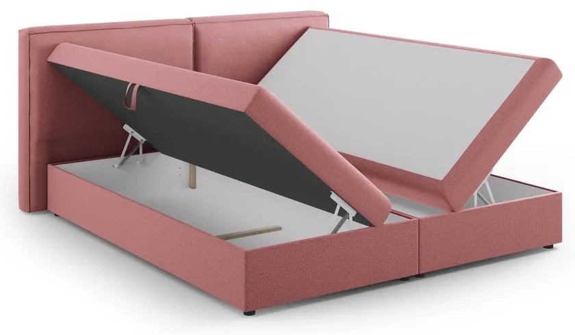 Różowe łóżko boxspring ze schowkiem 180x200 cm Arendal – Cosmopolitan Design