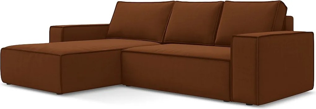 Narożnik lewostronny z funkcją spania - z tkaniny welwetowej - terakota - KIMO