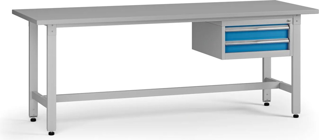 Stół warsztatowy z regulacją wysokości G5, 2100 x 750 x 800-1000 mm, 1x kontener, 2x szuflada, niebieski