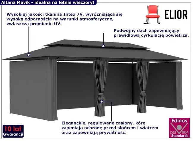 Nowoczesna altana ogrodowa z zasłonami antracyt - Natiks