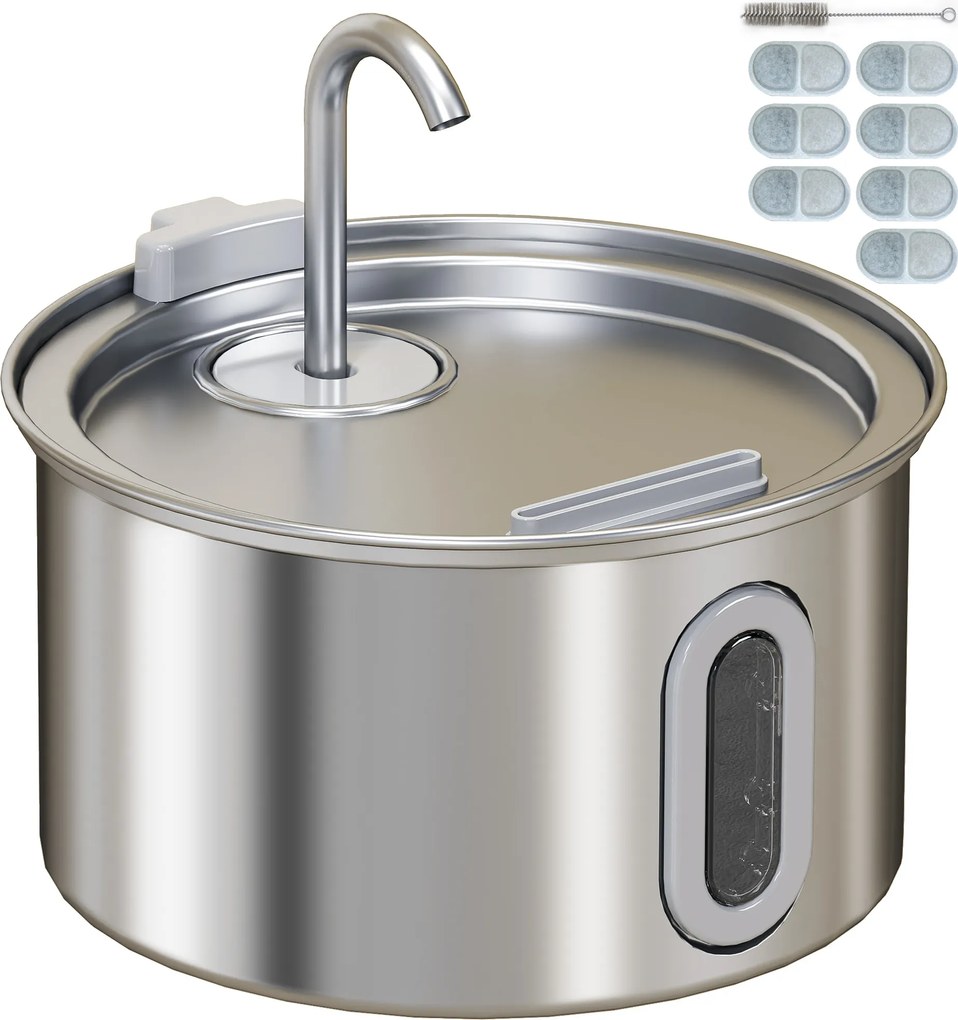 PawHut Fontanna dla kotów 2,5L z Cichą Pompą, Filtr węglowy LED 19,4 x 19,4 x 18,7 cm