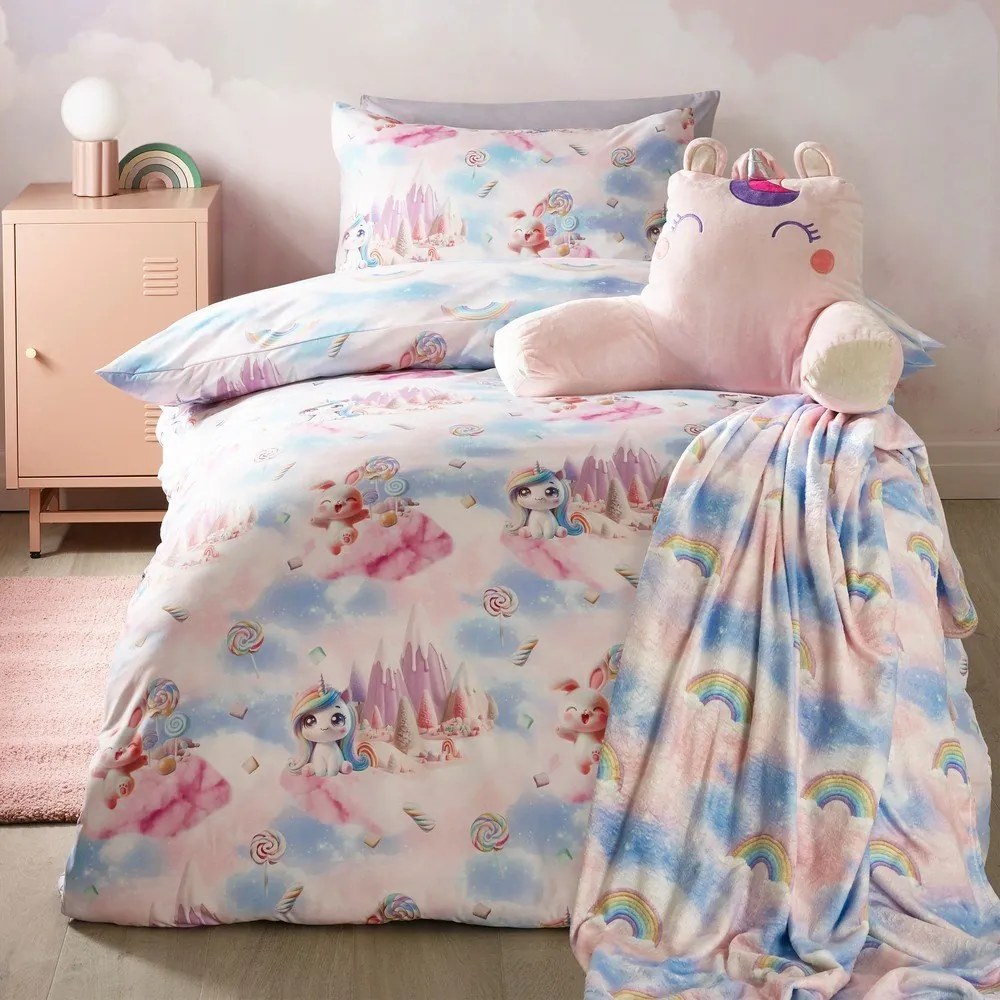 Niebiesko-różowa pościel dziecięca jednoosobowa 135x200 cm Candy Unicorn – Catherine Lansfield