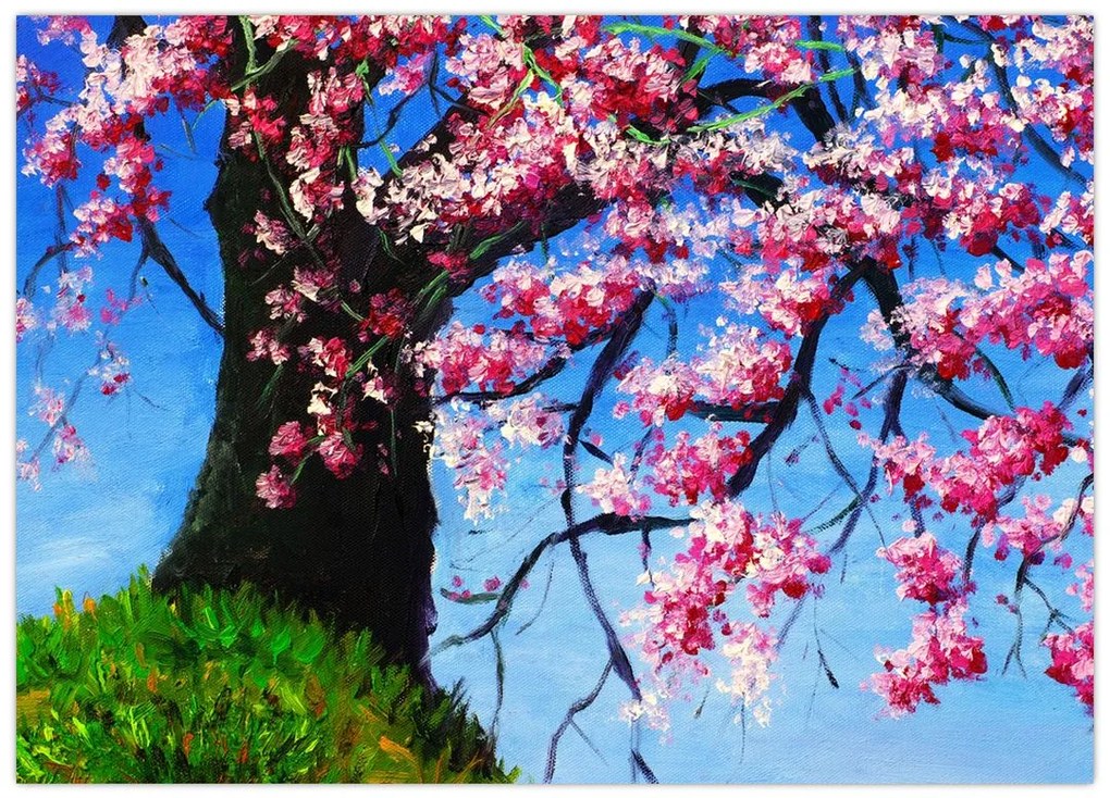Obraz malowanego kwiatu wiśni (70x50 cm)