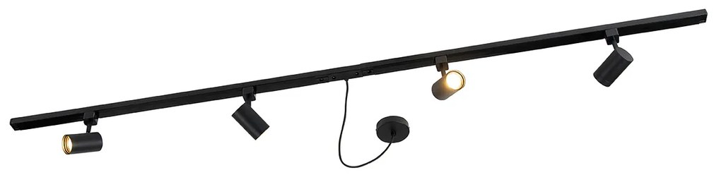 Szynowy system jednofazowy czarny z 4 reflektorami i okrągłym zasilaczem I-power - Jeana