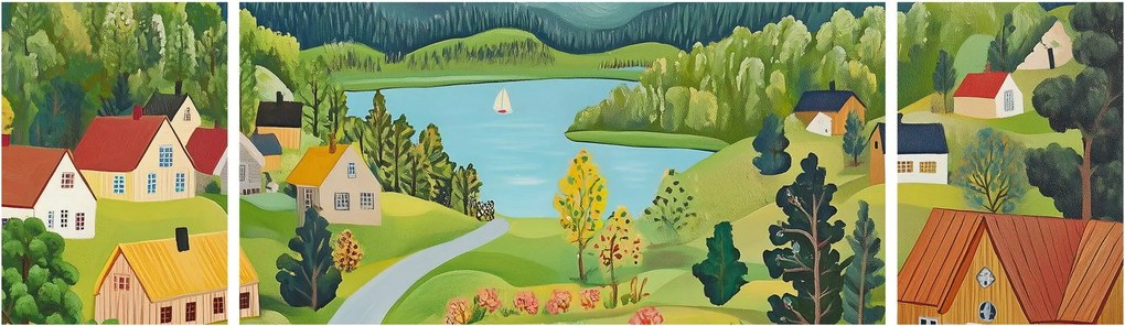 Obraz - Wioska w górach (170x50 cm)