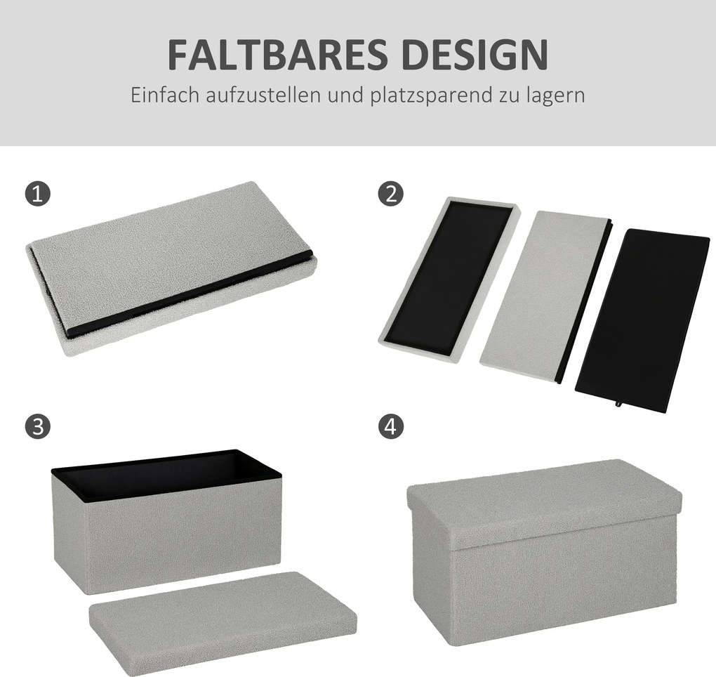 HOMCOM Skrzynka do przechowywania, pufa z miejscem i pokrywą do salonu, sypialni, korytarza, Jasnoszara