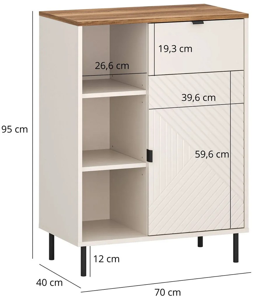 Niski regał otwarty z szafką i szufladą kaszmir + dąb castello C5-Z87