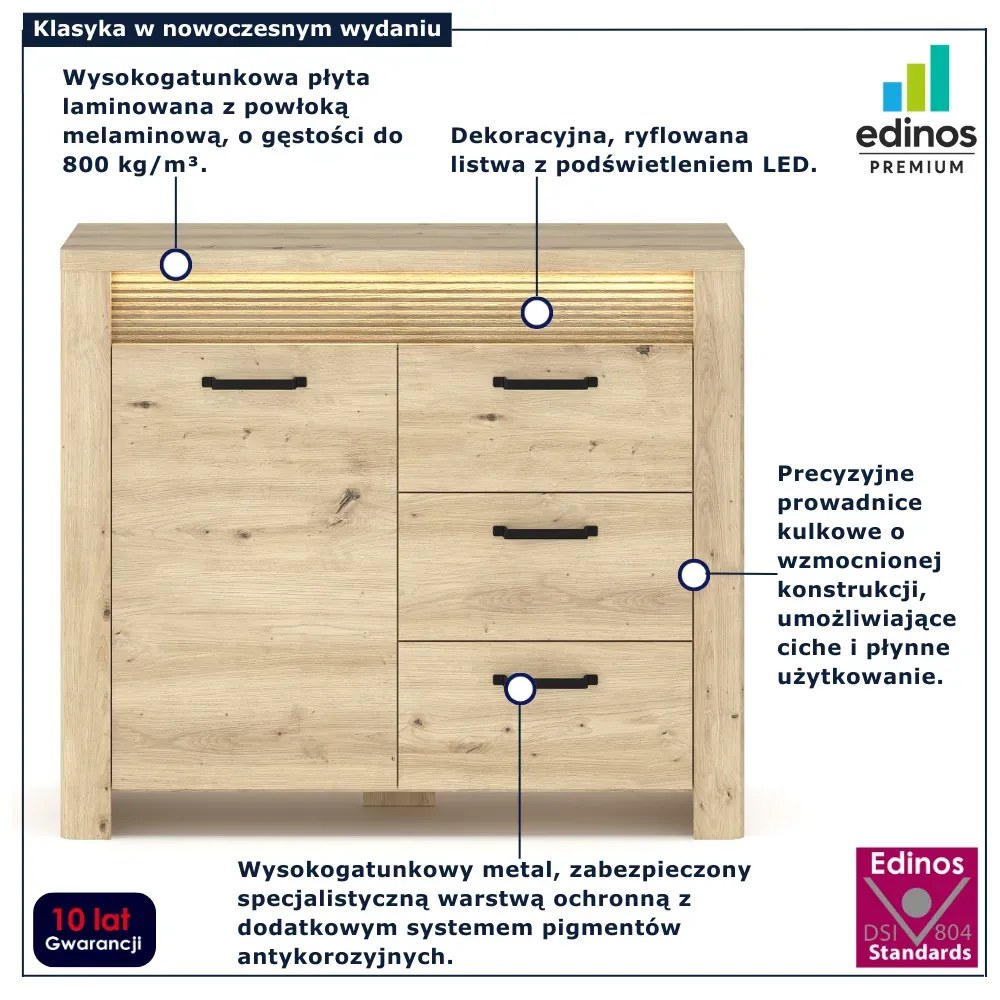Komoda z 3 szufladami i podświetleniem LED dąb artisan C4-T26