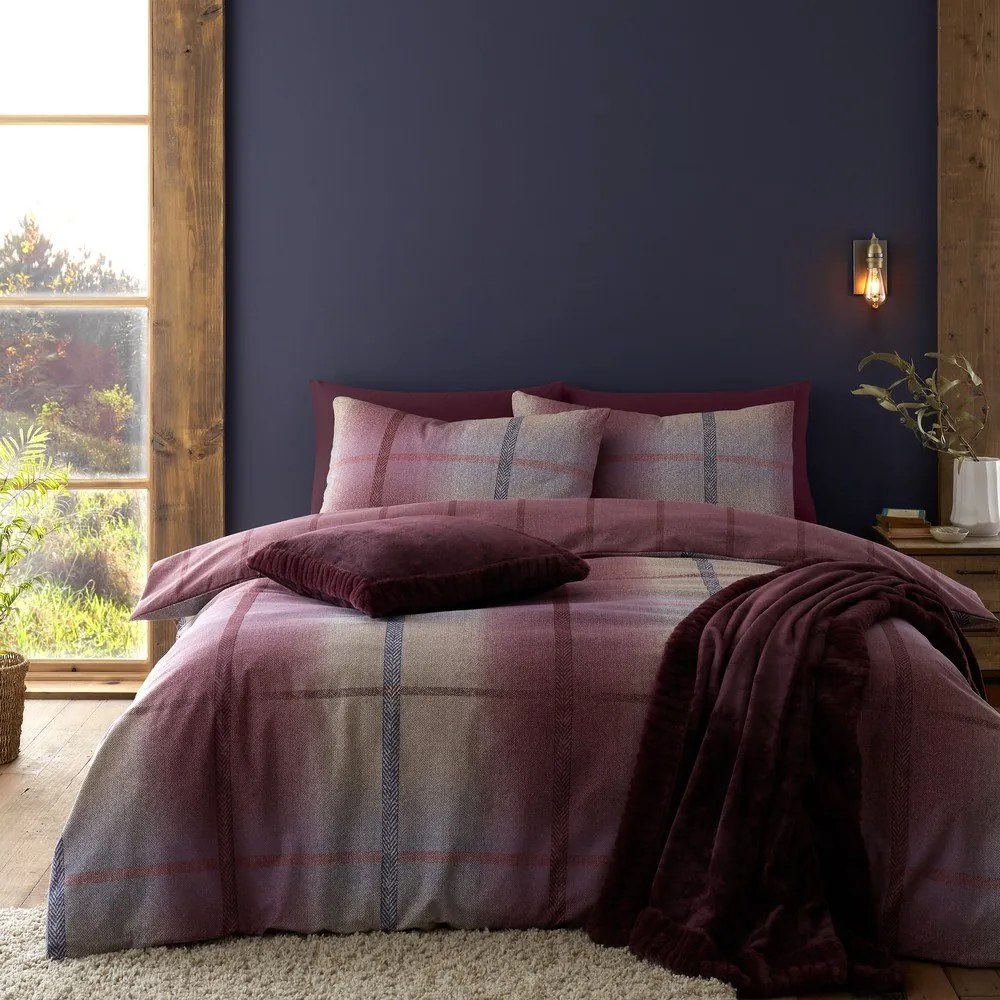 Ciemnoróżowa flanelowa pościel dwuosobowa 230x220 cm Melrose Tweed Check – Catherine Lansfield