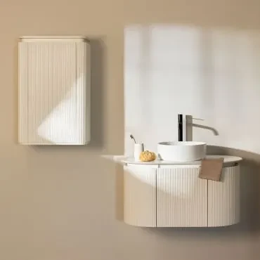 Zestaw Drewnianych Mebli Łazienkowych Carsone Biała & Biała & Okrągły Ceramiczny Biały Ø40 Cm - Sklum