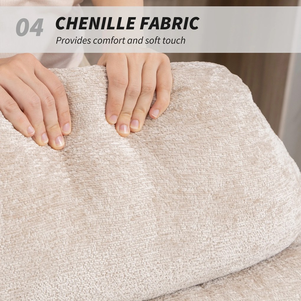 HOMCOM Tapicerowany fotel bujany z nogami stalowymi i drewnianymi płozami, kremowy