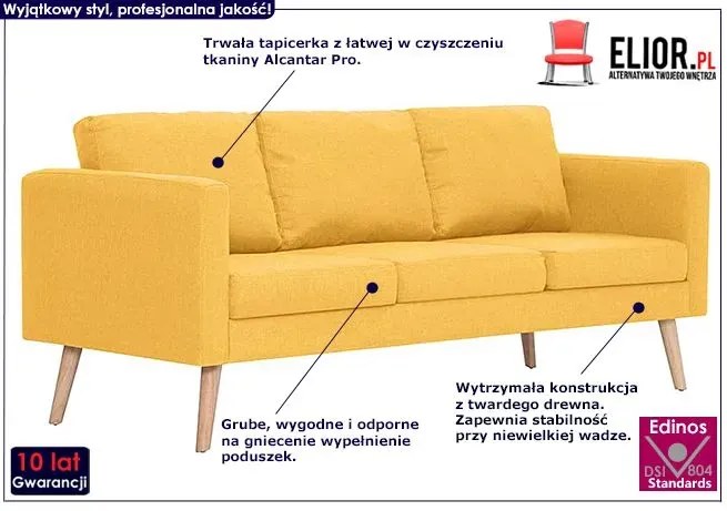 Trzyosobowa żółta kanapa - Lavinia 3X