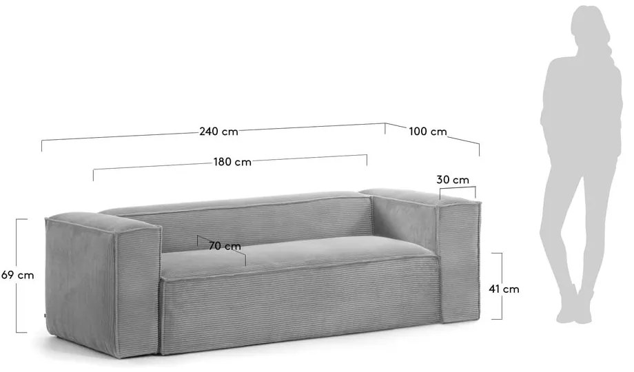 Szara sztruksowa sofa 240 cm Blok – Kave Home