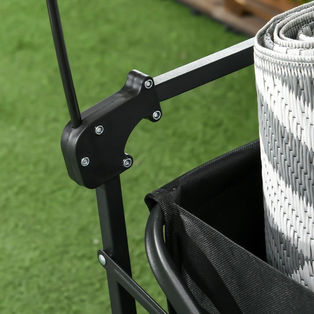 Outsunny Wózek Składany z Dachem, Wózek Transportowy z Uchwytem, Wózek Ogrodowy z Torbą, Wytrzymałość do 100 kg, Oxford, Czarny