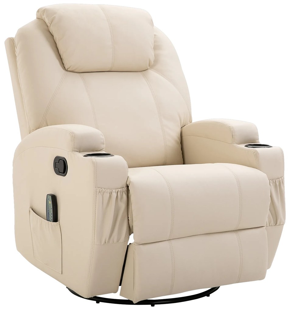 HOMCOM Fotel masujący do relaksu z 5 trybami masażu kremowy wygodny do salonu | Aosom PL