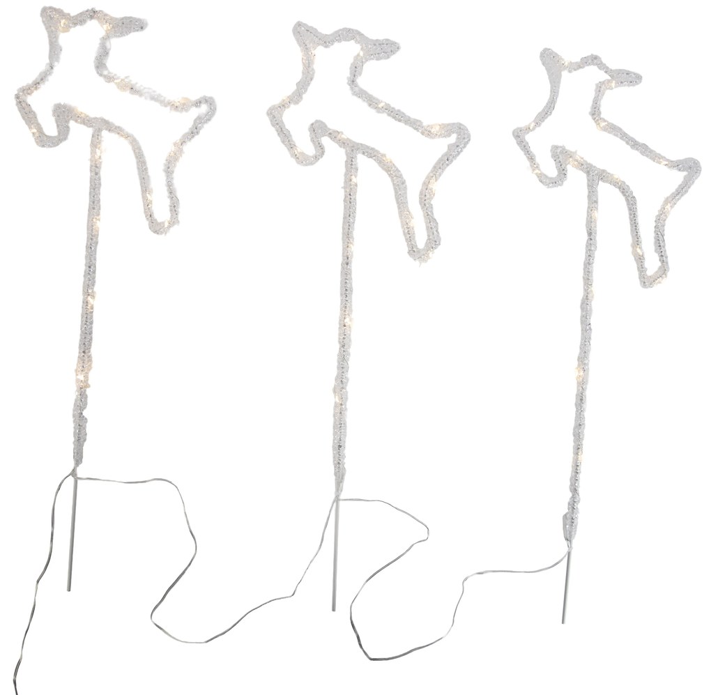 Zestaw 3 świątecznych reflektorów Biały Jeleń z LED i timerem IP44 - Shika