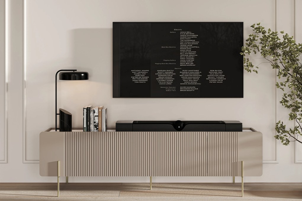 Szafka RTV Malmi 200 cm - kaszmir / crema bianca / złote nóżki