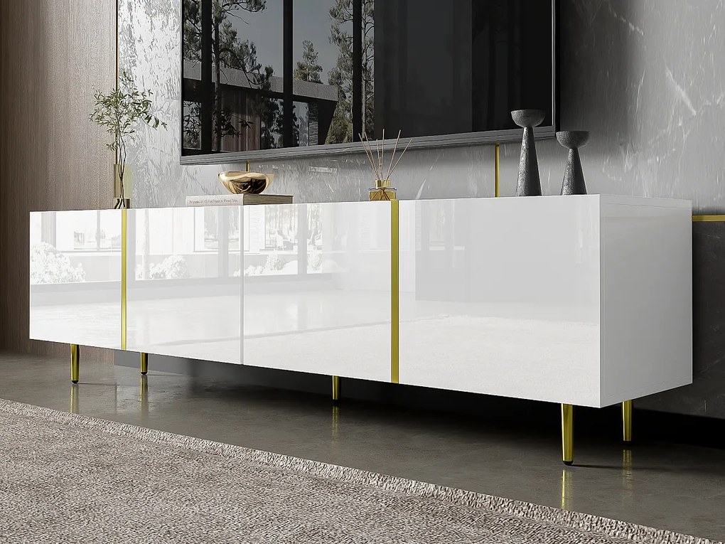 Meble TV L 170cm - z 4 drzwiami - MDF - Biały