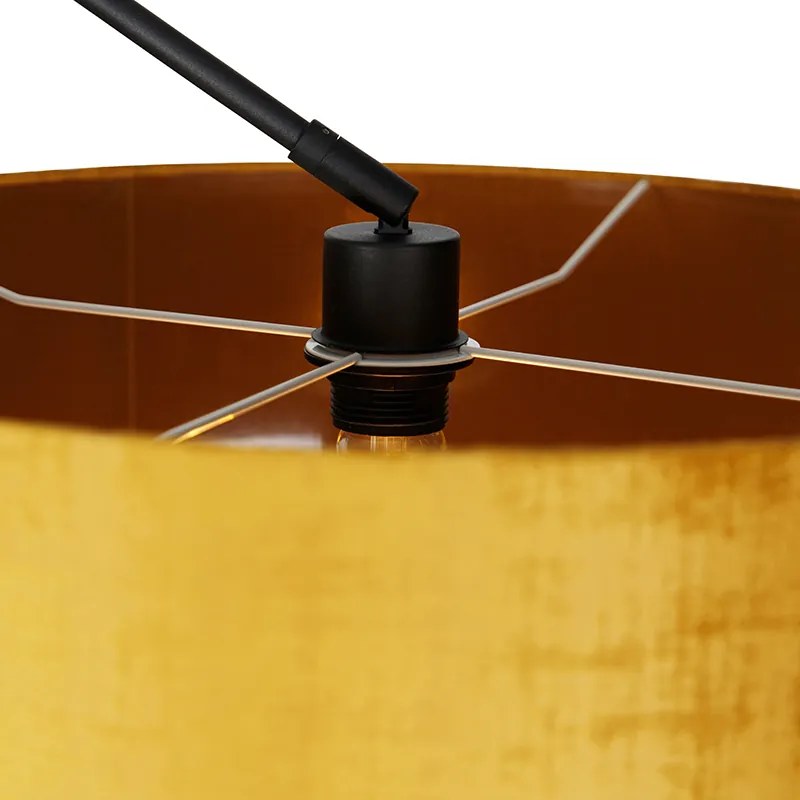 Nowoczesna lampa podłogowa czarna zzłotym kloszem 50 cm - Editor Nowoczesny Oswietlenie wewnetrzne