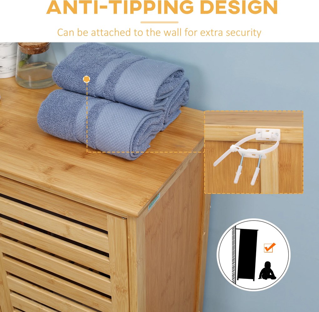 kleankin Szafka łazienkowa, Bambusowy szafek z lamelami do łazienki, korytarza, kompaktowy rozmiar, dużo miejsca do przechowywania, Drewno naturalne