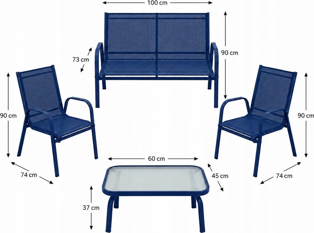 Zestaw mebli ogrodowych Boston 025 - sofa 2-osobowa, 2 fotele, stolik, kolor granatowy