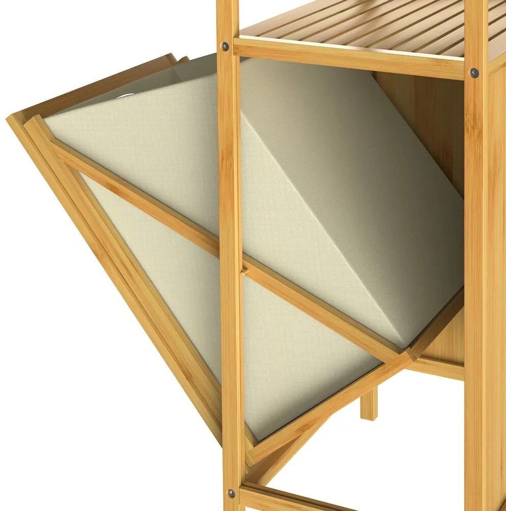 Regał bambusowy z koszem na bieliznę DORIS, 40x30x95cm, brązowy/kremowy Casaria